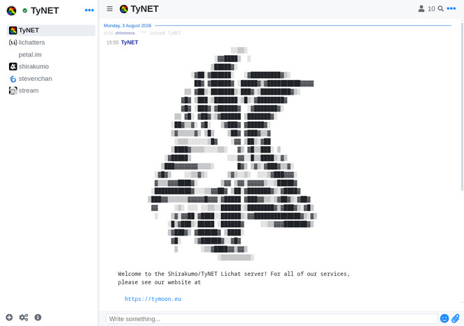 A screenshot of the JavaScript Lichat client