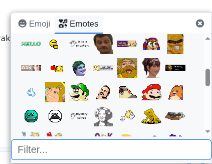 A pop-up with a grid of emotes