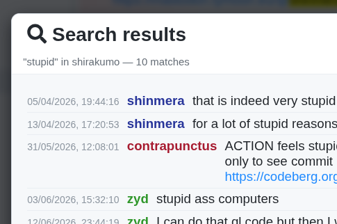 A search panel showing previous messages
